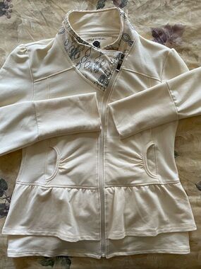 Women's Cream Peplum Asymmetrical Zip Jacket